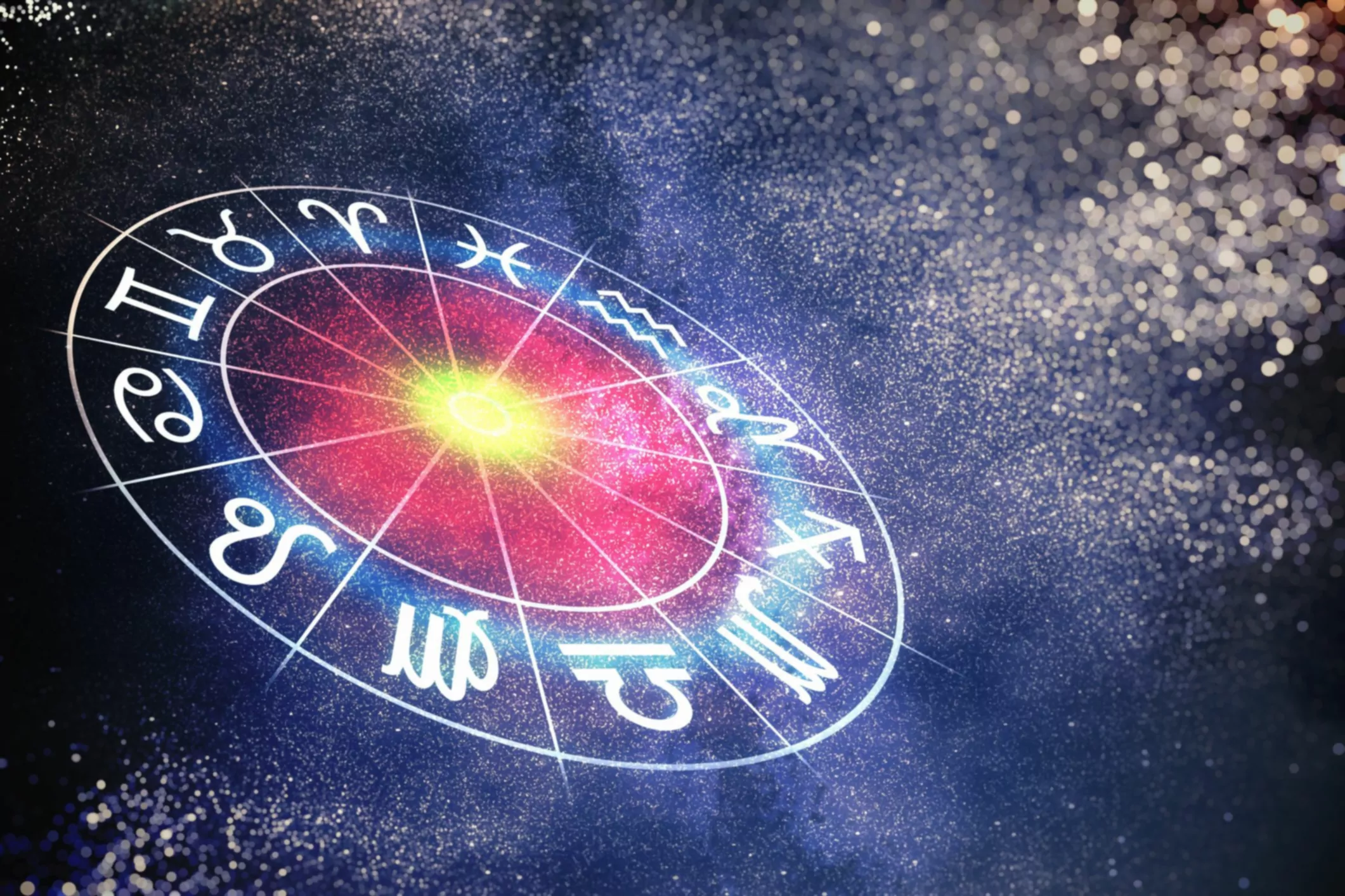 Concept d'astrologie et d'horoscopes. Illustration en 3D des signes du zodiaque dans un cercle.